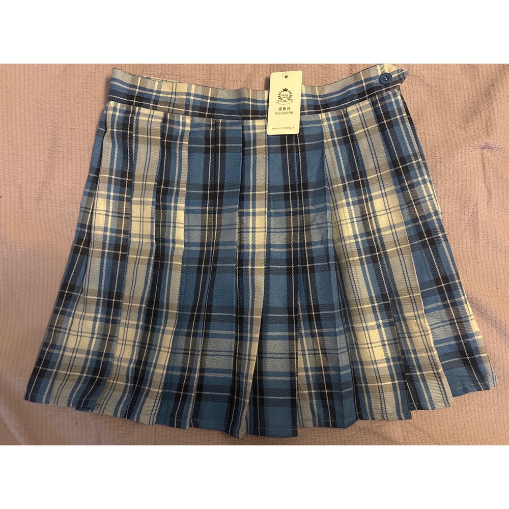NEW Hug Sunshine Pleated Blue Plaid Schoolgirl Anime Cosplay Uniform Skirt, L‎